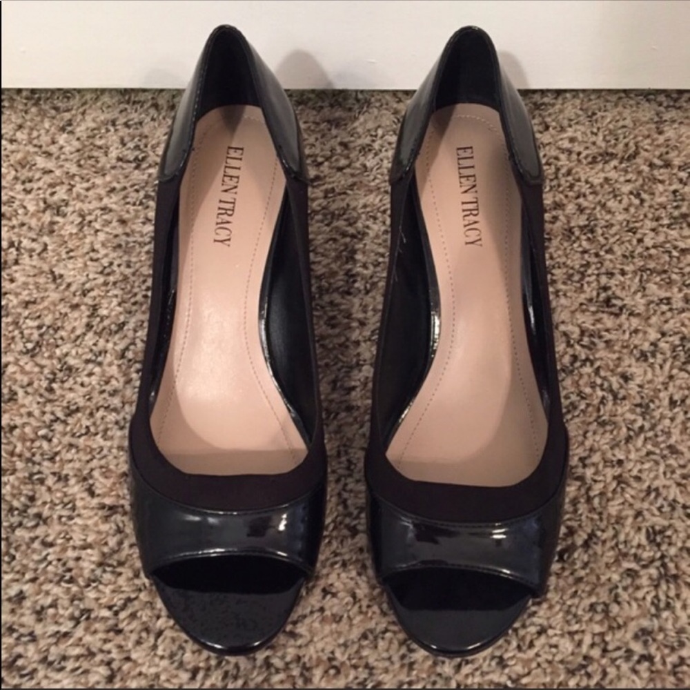 Patent Leather Peep-Toe Wedges Sz 9